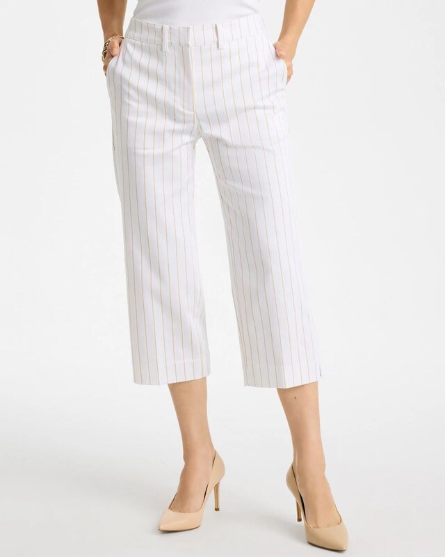 Sandstone Striped Emme Sateen Straight Capri Pants - image 1